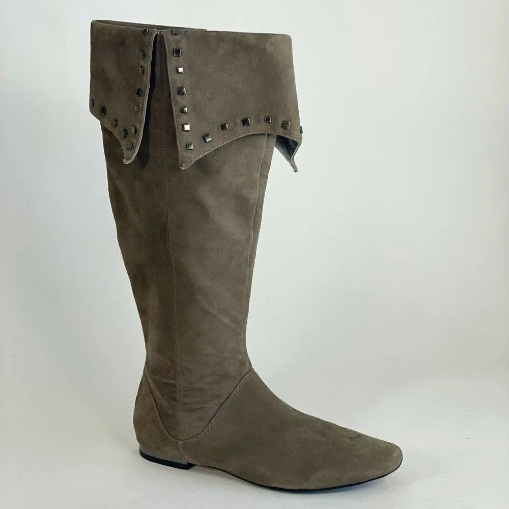 Saks Fifth Avenue Women Over the Knee Flat Riding Boots Brown 7.5M Suede Leather